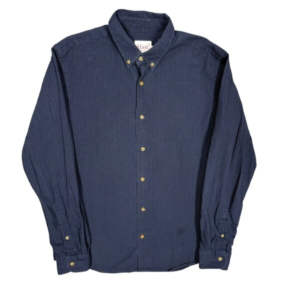 Hast Paris Searsucker Shirt Long Sleeve Button Down Blue Cotton Medium - Picture 1 of 8